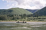 La Pelly coule la plupart du temps au milieu d'un paysage de montagne, moins élevées en approchant du Yukon.