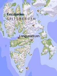 Carte du spitzberg et localisation du Krossfjord